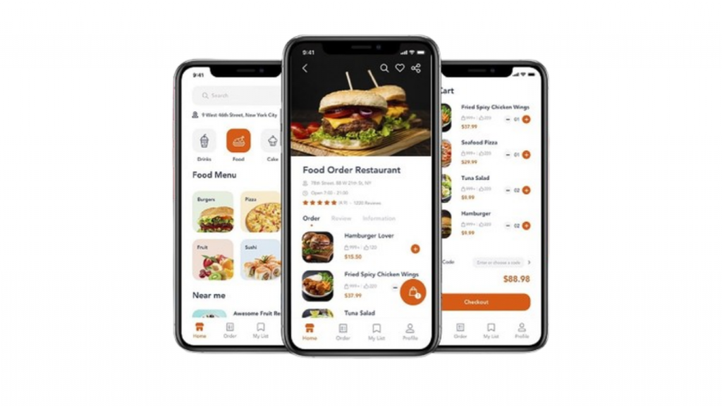 Hình ảnh món ăn sinh động, UI màu sắc tươi sáng 