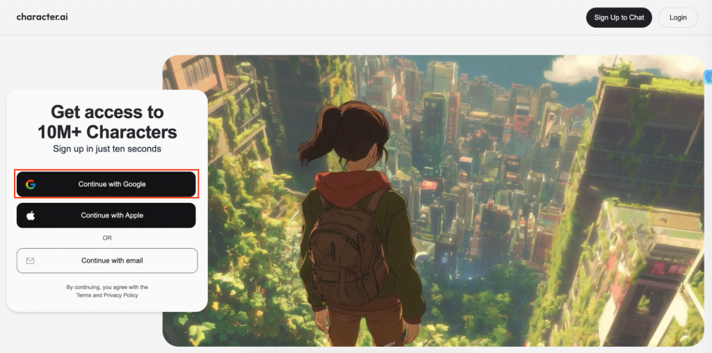 Truy cập trang character.ai 