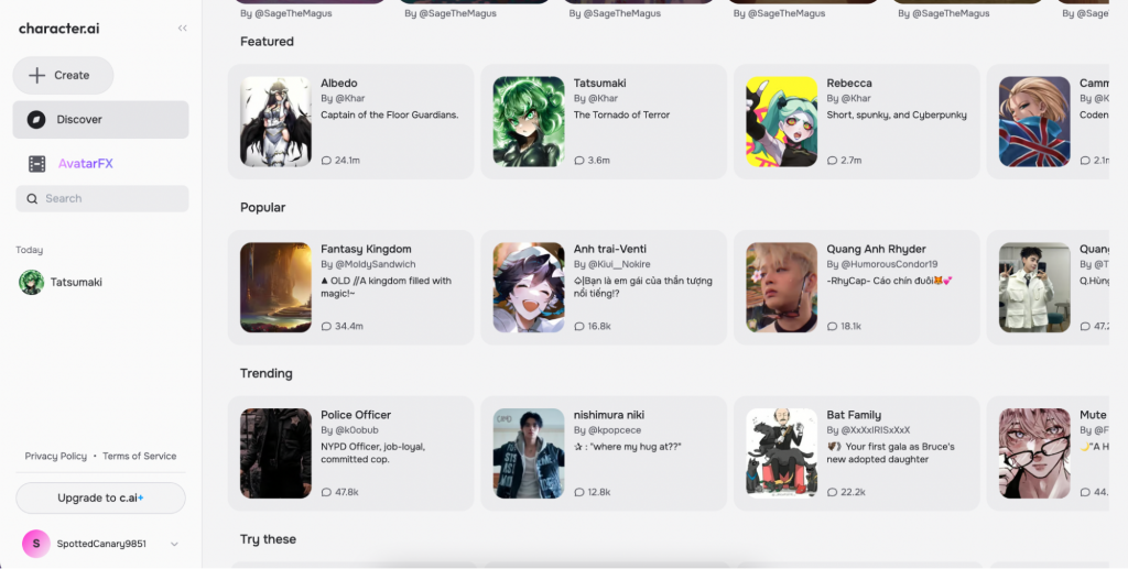 Tìm nhân vật yêu thích trong character AI để có thể trò chuyện