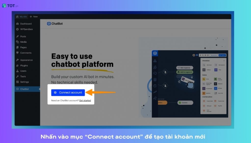 Nhấn vào mục “Connect account” để tạo tài khoản mới