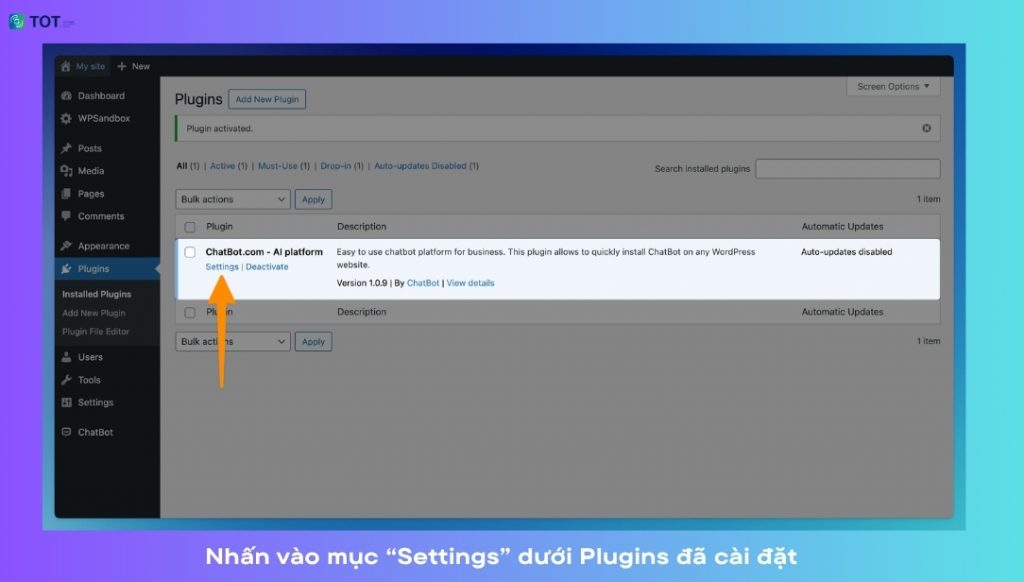 Chọn vào mục “Settings” dưới Plugins để tiến hành cài đặt