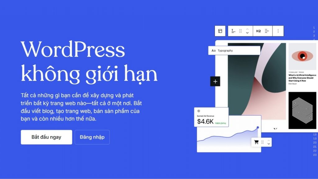 WordPress CMS phổ biến với plugin và theme đa dạng