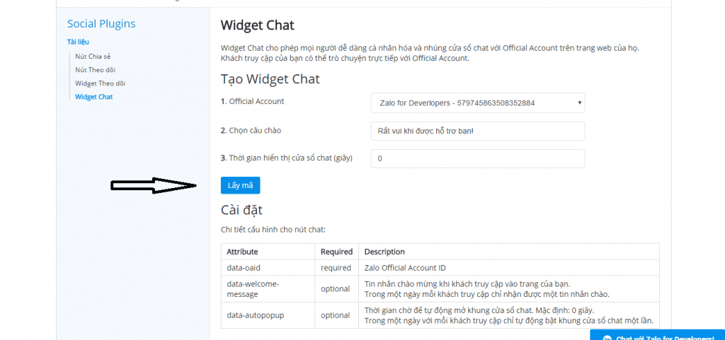 mã code nhúng zalo chat vào website
